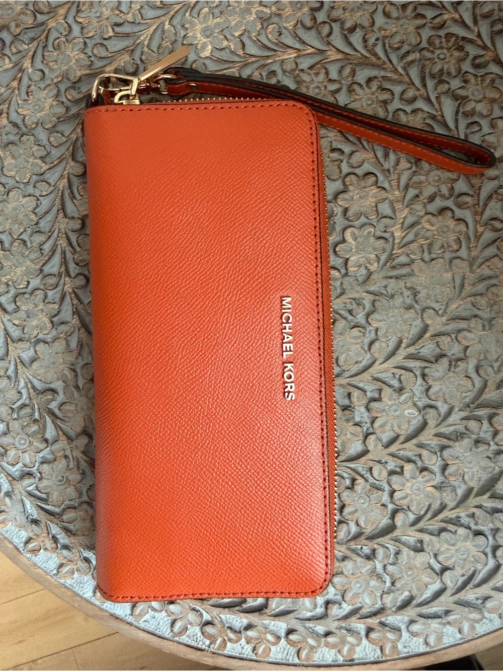 Michael Kors Orange Saffiano Zip-Around Wristlet Wallet